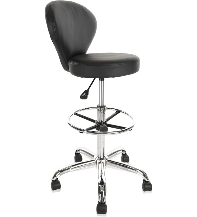 Backed Adjustable Height Ergonomic Lab Stool with Footring Wheels